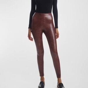 7 For All Mankind Faux Croc High-Rise Leggings - Dark Brown